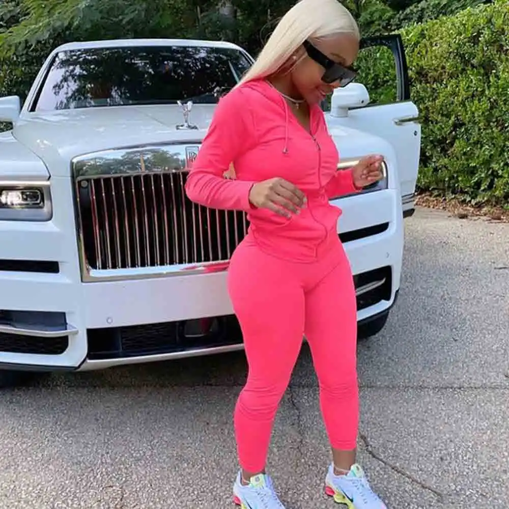 

Two Piece Sets Women Solid Autumn Tracksuits High Waist Stretchy Sportswear Hot Crop Tops And Leggings Matching Outfits