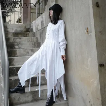 

Dress Black Women Irregular Loose Fashion Personality Single Breasted 2020 New Autumn Full Sleeve White Dress ZP2852