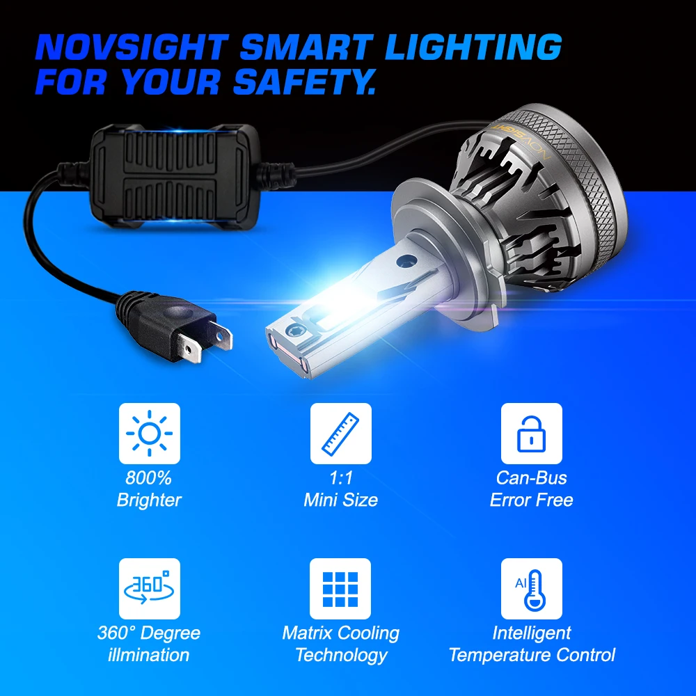 Novsight-車のヘッドライト電球,ledフォグライト,h7,h4,h11,h8,h9,h1,h3,9004,9005,9006,9007  w,120 lm,デコーダー,6500k AliExpress