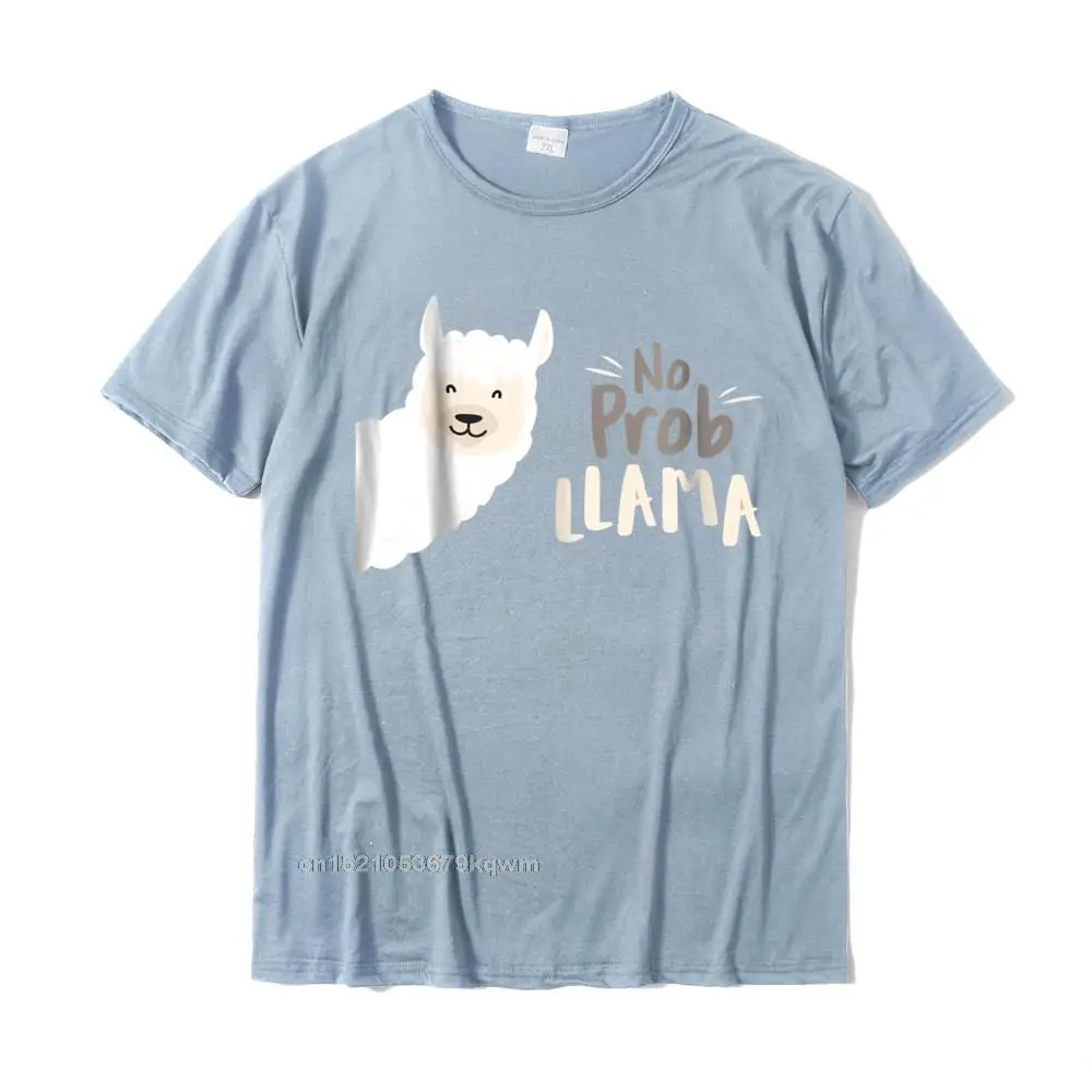 Classic 100% Cotton Fabric Tops Tees for Men Casual T-Shirt Funny 2021 New Fashion O-Neck Tee-Shirt Short Sleeve Cute quot No Prob Llama quot llama tshirt__4463 light
