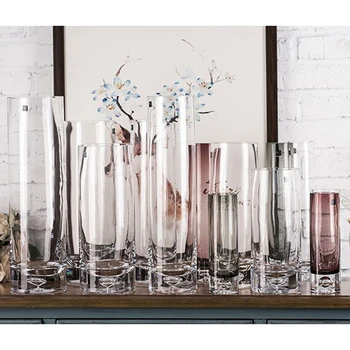 

Europe bottom bubble straight Transparent glass vase hydroponic flower implement Classic crystal Glass Vase Tabletop home decor