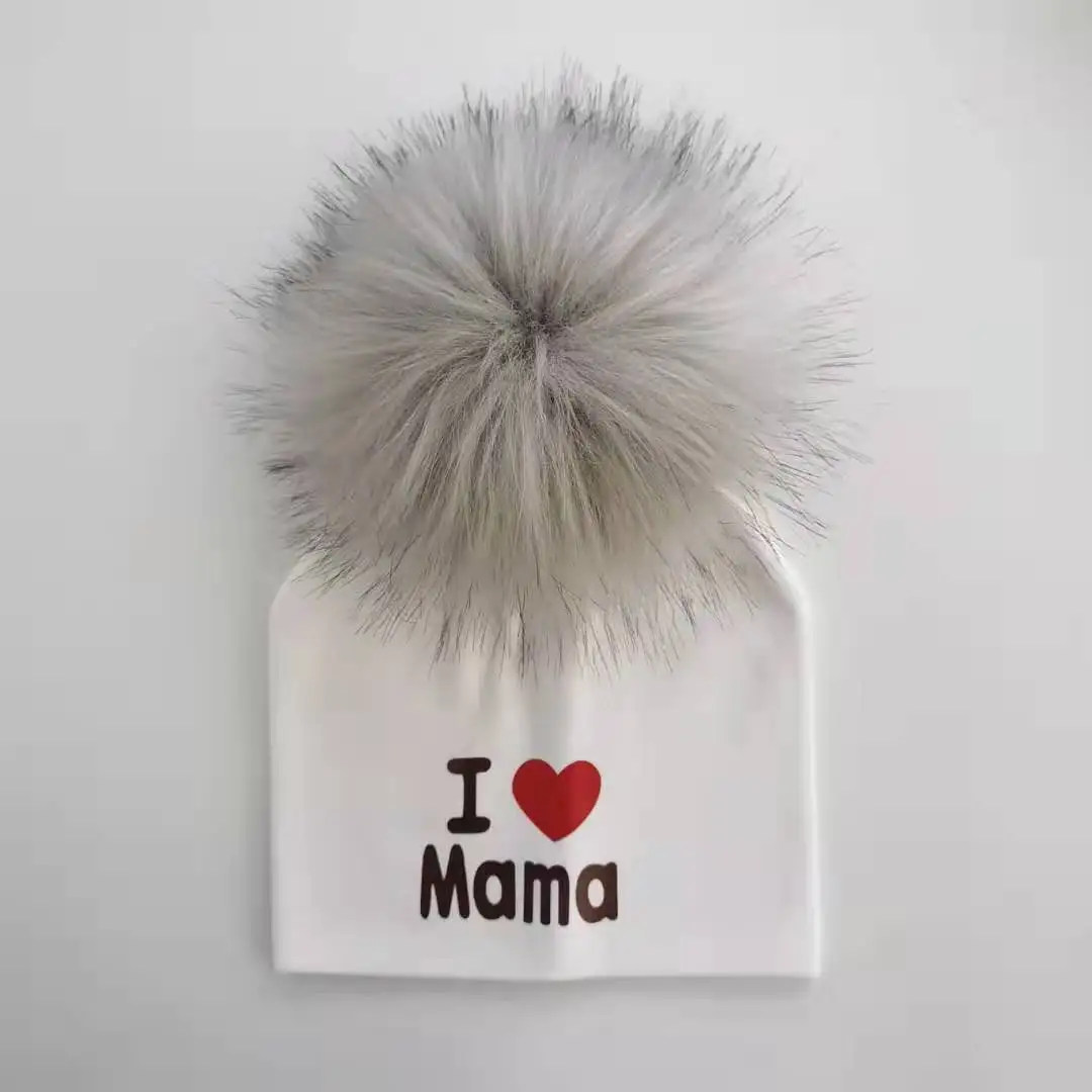 1 ma gray pom Хлопковые шапки для новорожденных девочек, детские помпоны, реквизит для фотосессии, я люблю мама папа, детская шапка для мальчиков, шапка для маленьких девочек, детский чепчик, шапки - Цвет: 1 ma gray pom