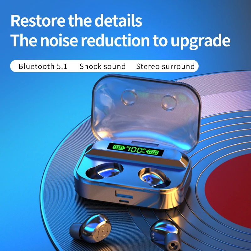 TWS Bluetooth Earphones Wireless Headphones Stereo In-Ear Headset Binaural Call Earbuds with LED Digital Display and Microphone |