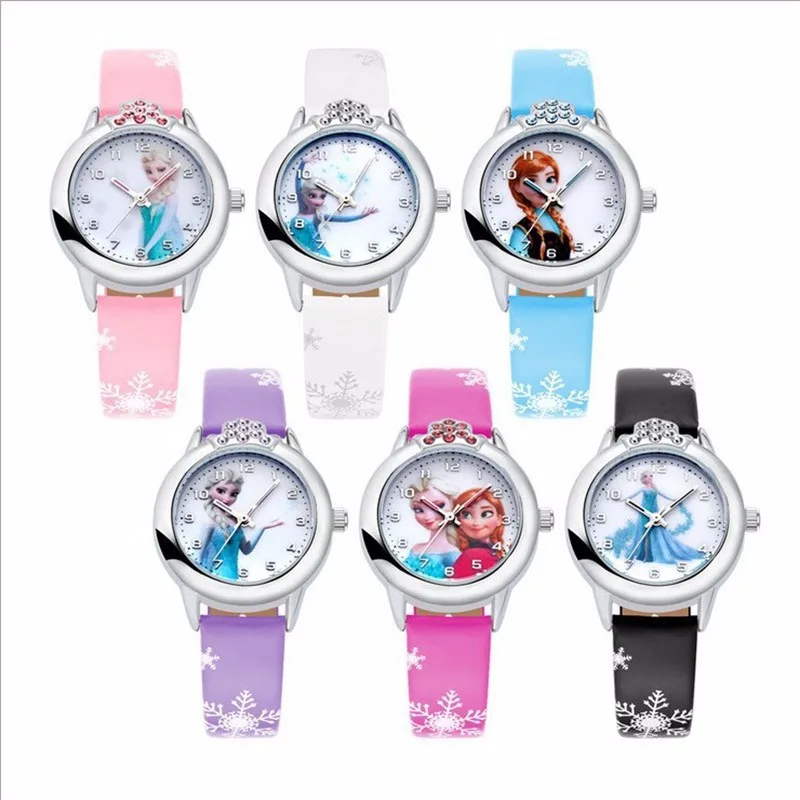 Relojes de dibujos animados para niñas y niños, reloj de pulsera de cuarzo con correa de cuero, femenino