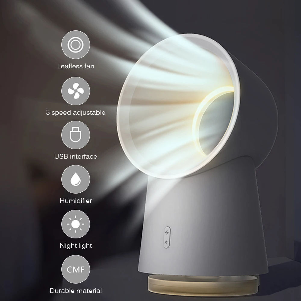 Xiaomi Youpin 3 In 1 Mini Cooling Fan Bladeless Desktop Fan Mist Humidifier LED Light 3 Speed Adjustable For Outdoor|Fans| - AliExpress