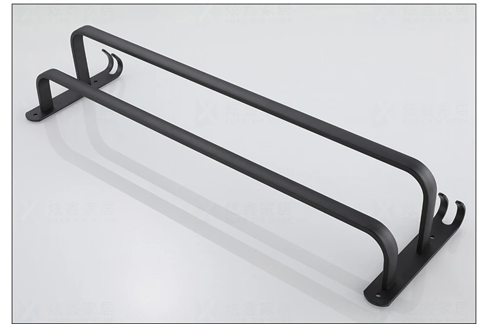 Bathroom Towel Rack 30-60CM Wall Mounted Shower Room Holder Kitchen Aluminum Multilayer Layer Wiht Hook Black Hanger Accessories