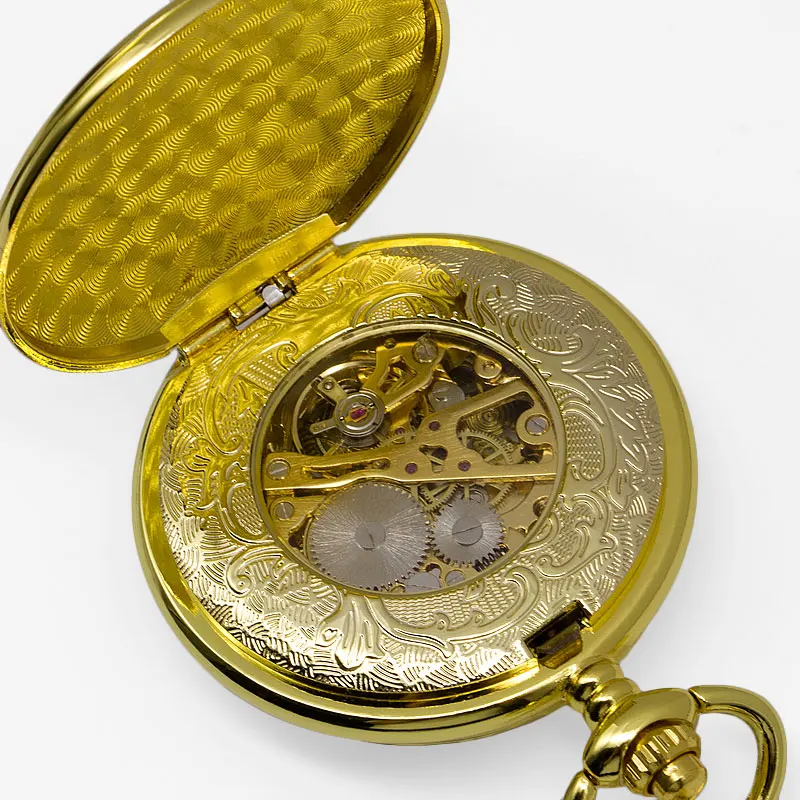 5pcs Luxury Golden Dragon Laser Engraved Mechanical Pocket Watch Animal Necklace Hand Winding Fob Watches for Men Women PJX1381