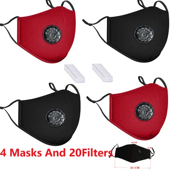 

Cotton Face Masking Mascarillas Mondkapjesanti Breath Valve Washable Mouth Mask Anti-dust Anti Pollution Masker + 100 Filters