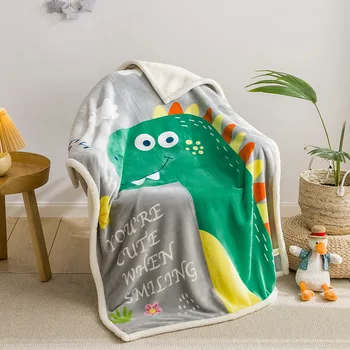 

Cute Cartoon Animal Printed Blankets Plus Thickness Sherpa Throws for Girls Boys Children's Kids Gift Home Bedroom 100x140cm