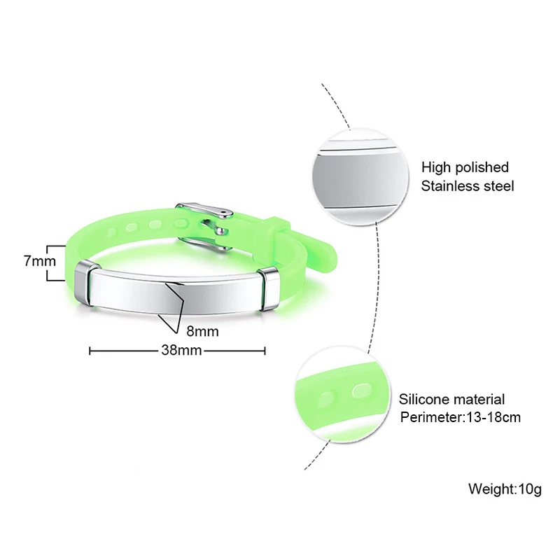 Personalize Kids Medical Alert ID Bracelet for Baby Girls Boys Silicone Band with Stainless Steel Tag Emergency Reminder