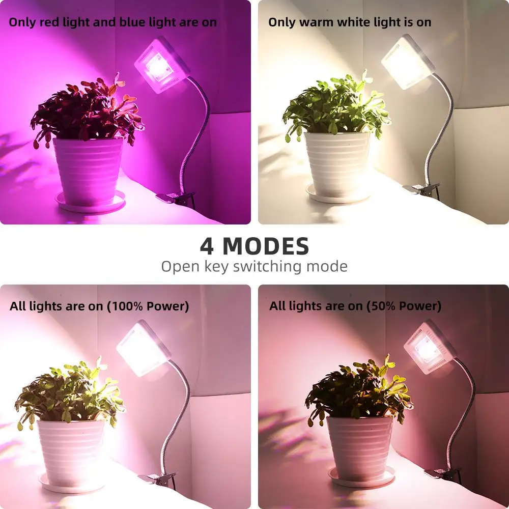 Светодиодный настольный светильник с зажимом для выращивания, полный спектр, 4 режима, 50 Вт, 56 светодиодный s, водонепроницаемый светодиодный светильник для выращивания растений, цветов, теплиц, палаток
