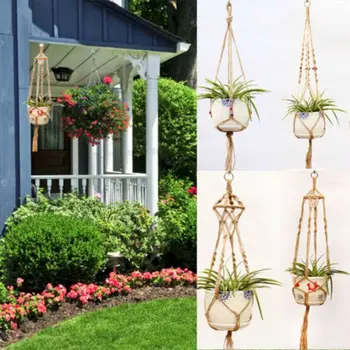 

1Pcs Garden Plant Indoor Outdoor Hanger Macrame Hanging Planter Basket Rope Flower Pot Holder Home & Garden Decoration