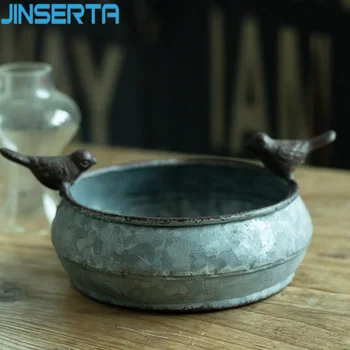

JINSERTA Antique Metal Storage Tray Retro Old Wrought Iron Flower Pot Home Ground Garden Sundries Organizer Photography Props