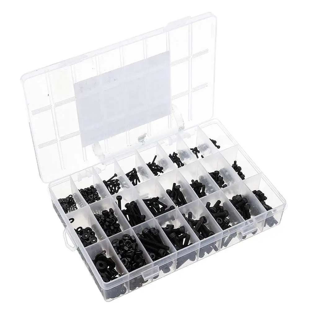 

1080pcs M2 M3 M4 Black Hex Socket Cap Head Screws Carbon Steel 12.9 Grade Bolt Nut Assortment Kit 4-30mm Fasteners Repair Tool