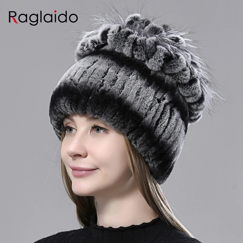 Winter Hats for Women Flower Rex Rabbit Fur Hat Hand Sewn Knitted High Quality Elegant Female Natural Fur Hats