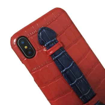 

Solque Genuine Leather Case For iPhone X XS Max XR 10 Hand Strap Holder Cover Luxury Slim Thin Mobile Phone Cases Cute Croco Red