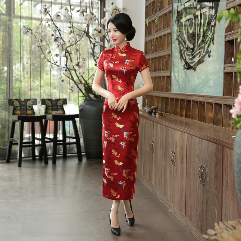 Chinese Traditional Long Cheongsam Dress Slim Floral Butterfly Evening Dresses Women Dresses Elegant Qipao chinese dress female evening dress