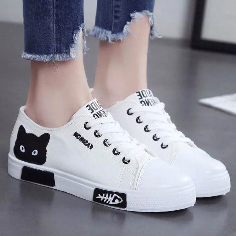 Sapatos da Moda das Sapatilhas para Mulheres Sapatas de Lona Sapatas das Senhoras dos Desenhos Nova Mulheres Vulcanize Sapatos Casuais Alpercatas Animados Branco 2020