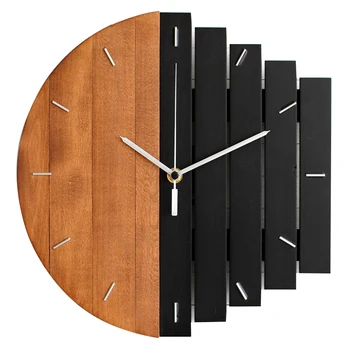 

Wooden Wall Clock DIY Pointer Practical Quartz Office Bedroom Industrial Style Home Decor Hanging Color Block Bar Vintage
