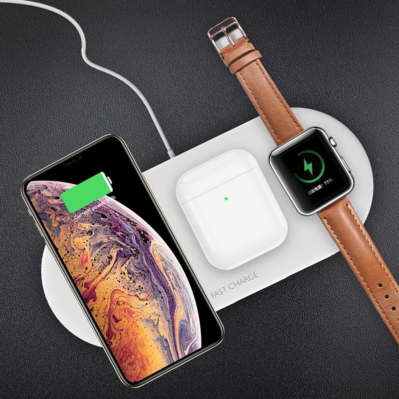 Беспроводное зарядное устройство 3 в 1 QI для AirPods Pro iWatch 4 быстрая зарядка iPhone 11 Max XS