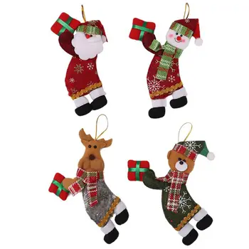 

4Pc Christmas Tree Hanging Ornament Santa Hold Gift Box Pendant Doll Home Decor