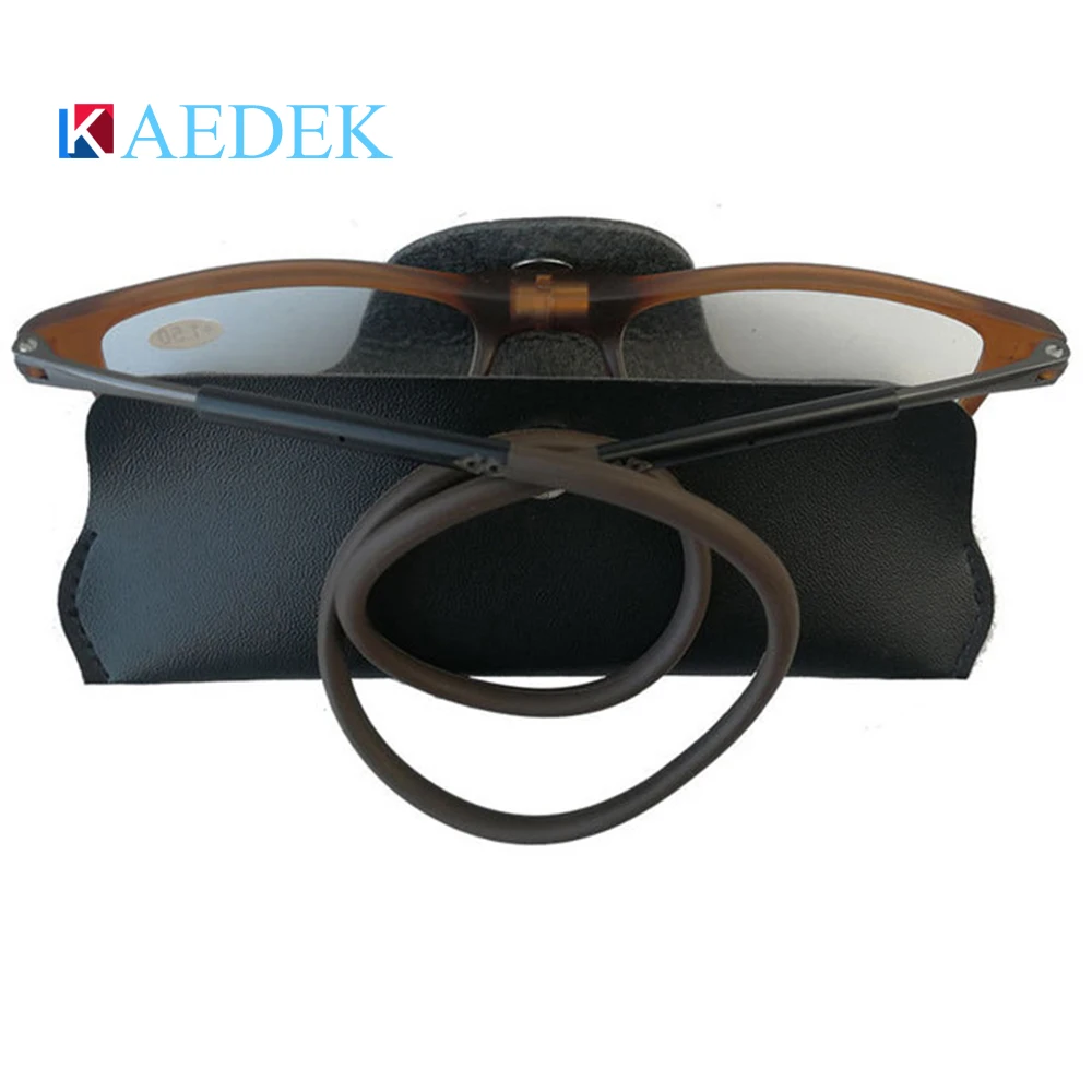 Unisex Hanging Neck Folding set box portable hanging belt buckle Leather glasses case for glasses case