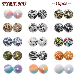 TYRY.HU – perles de dentition en Silicone pour bébé, 10 pièces, 15mm, imprimé Terrazzo et léopard, rondes, à mâcher, pour collier de bricolage, sans BPA 