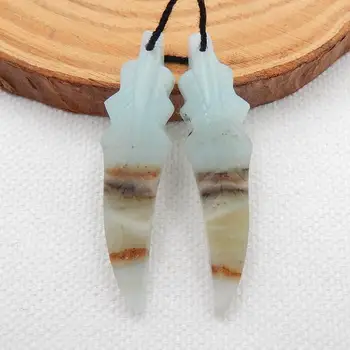 

Hot sale, Carved Amazonite Leaf Earrings,41x10x4mm, 4.8g