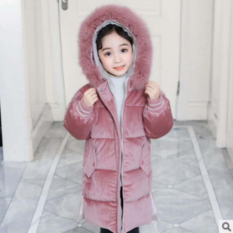 

Girls Eiderdown Cotton Coat 2019 Winter new Children's Embroidery Hooded Thickening Medium Long Section 2 Colors Size4-14 ly466