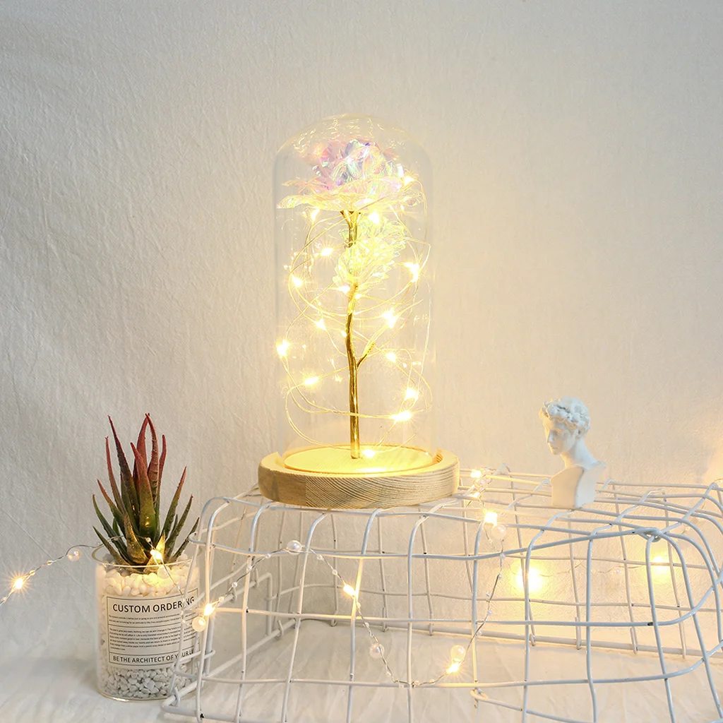 

1 Roses Glass Preserved Fresh Flower Gold Foil Rose Romantic Beauty Gift Party Present Wedding Decoration Wooden Eternal Flower
