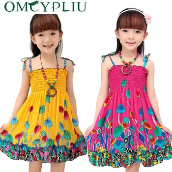 

Beach Dress Summer 2020 New Princess Strap Dress 3-12 Years Girls Bohemian Dresses Cotton Loose Printing Female Clothes