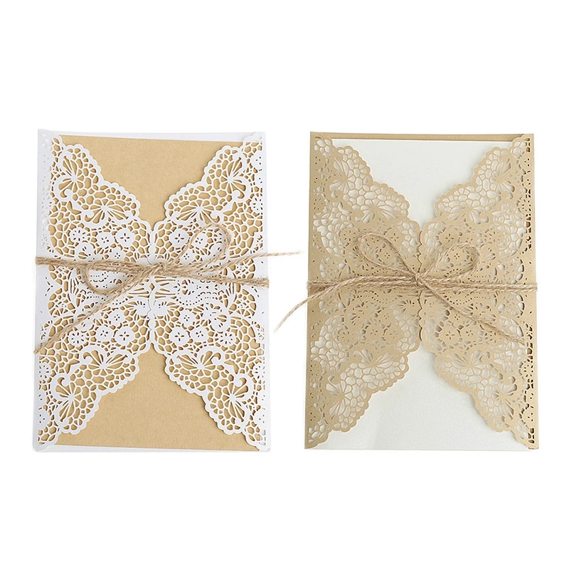  10Pcs Wedding Invitation Cards Kit with Envelopes Seals Personalized Printing - 4.00005E+12