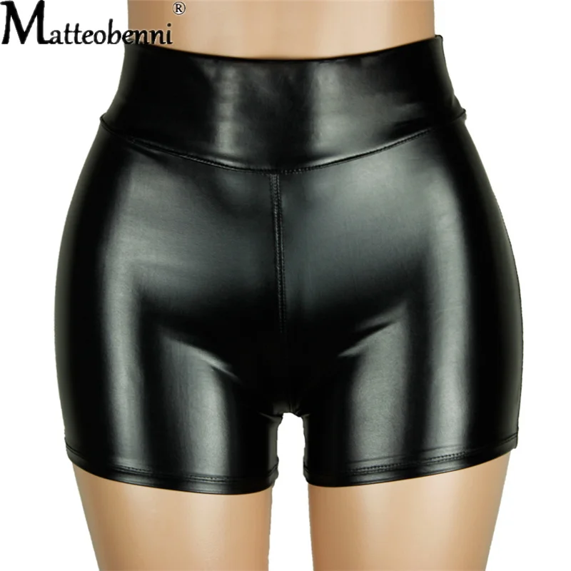 Sexy Womens Shorts Elastic High Waist Wetlook Faux PU Leather Short Pants Latex Hot Goth Shorts Pole Dance Clubwear Mini women lingerie set women crotchless shorts women exercise shorts