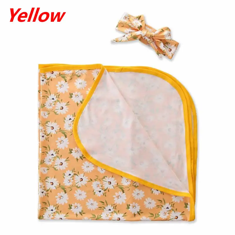 Yellow 2 шт./компл. новорожденных детей, повязка на голову, повязка для малышей Обёрточная бумага пинг Полотенца комплект Одеяло цветочный Обёрточная бумага пеленать Одеяло повязка на голову с заячьими ушками узлом - Цвет: Yellow