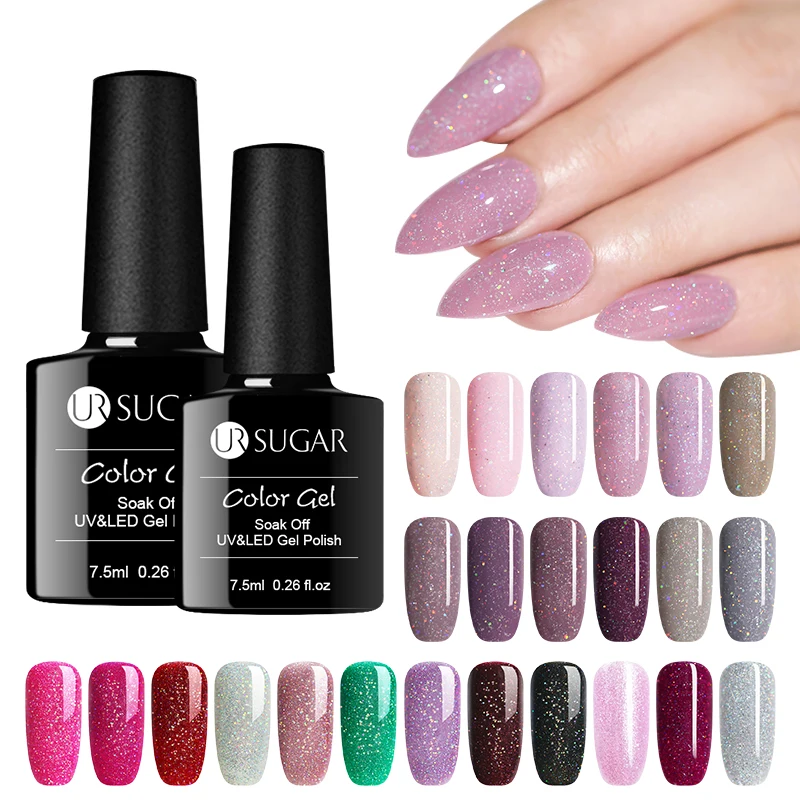 

UR SUGAR 7.5ml Glitter Gel Polish Shiny Holographic Rainbow Laser Sequins UV Gel Varnish Soak Off Nail Art Lacquer Manicure