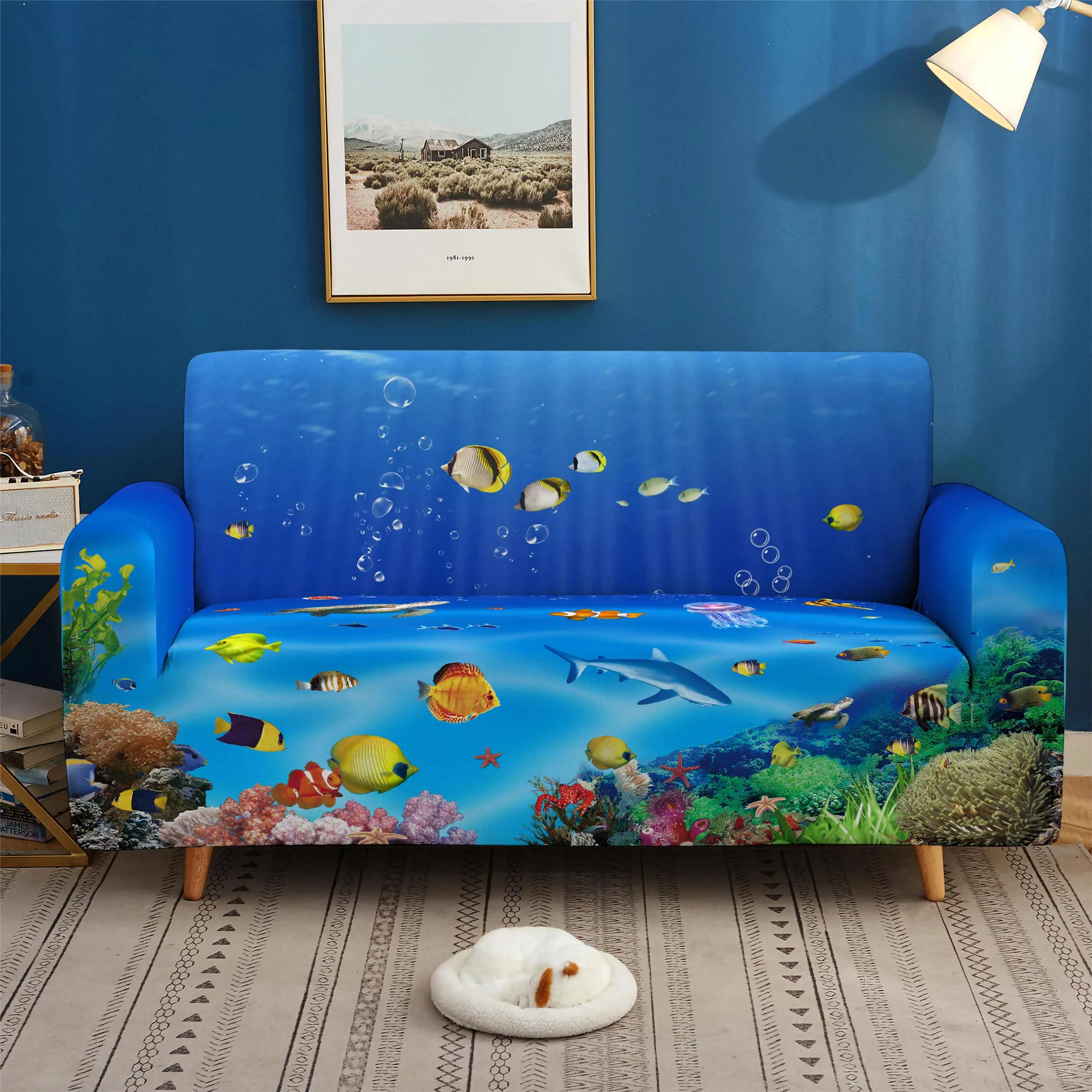 

2020 new Sea World 3D sofa cover Elastic Stretch Sofa Cover 1/2/3/4 Seater Sof Slipcover Couch Covers