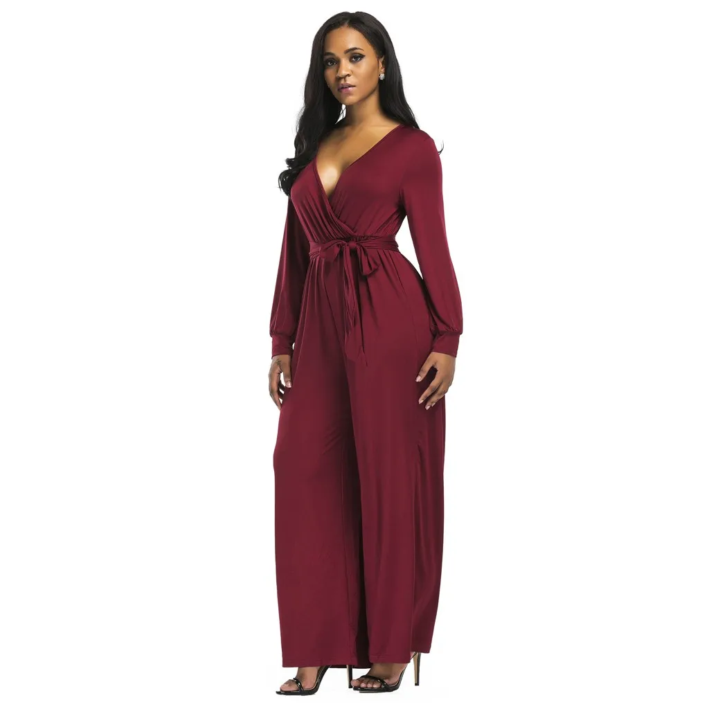jumpsuit women Deep V Tunic Wide-legged jumpsuit rompers Straight Type Loose Stretch Jumpsuits rompers women winter#XB20
