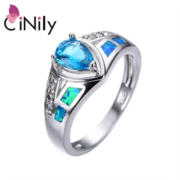

CiNily Ocean Blue Fire Opal Wide Rings With Stone Silver Plated Luxury Large Droplets Zirconite Vintage Jewelry Gifts Man Woman