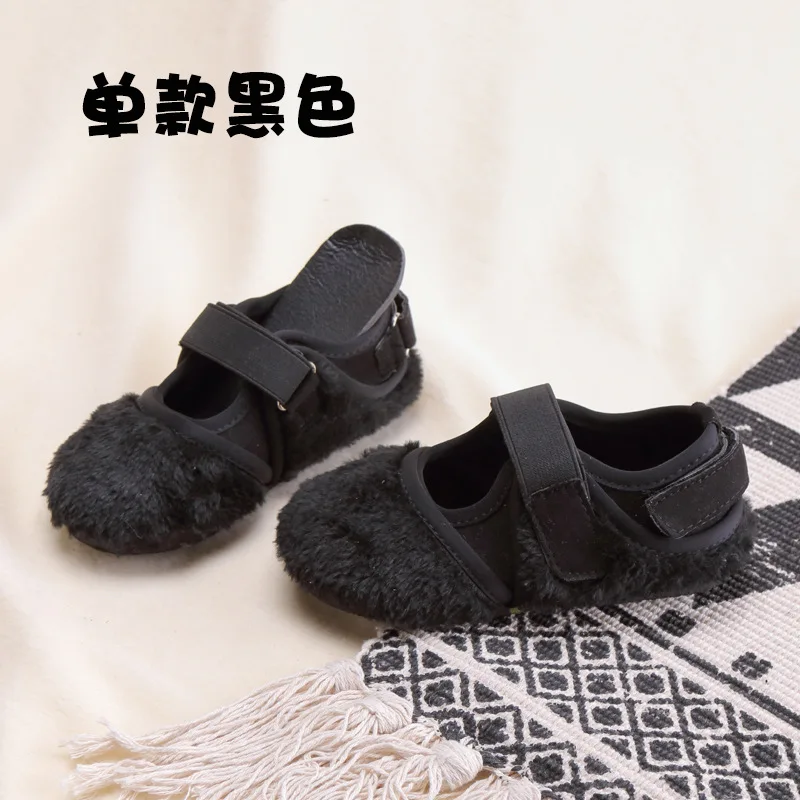 Модная детская обувь; детская обувь принцессы; бархатная осенне-зимняя новая Нескользящая износостойкая повседневная обувь - Цвет: Черный
