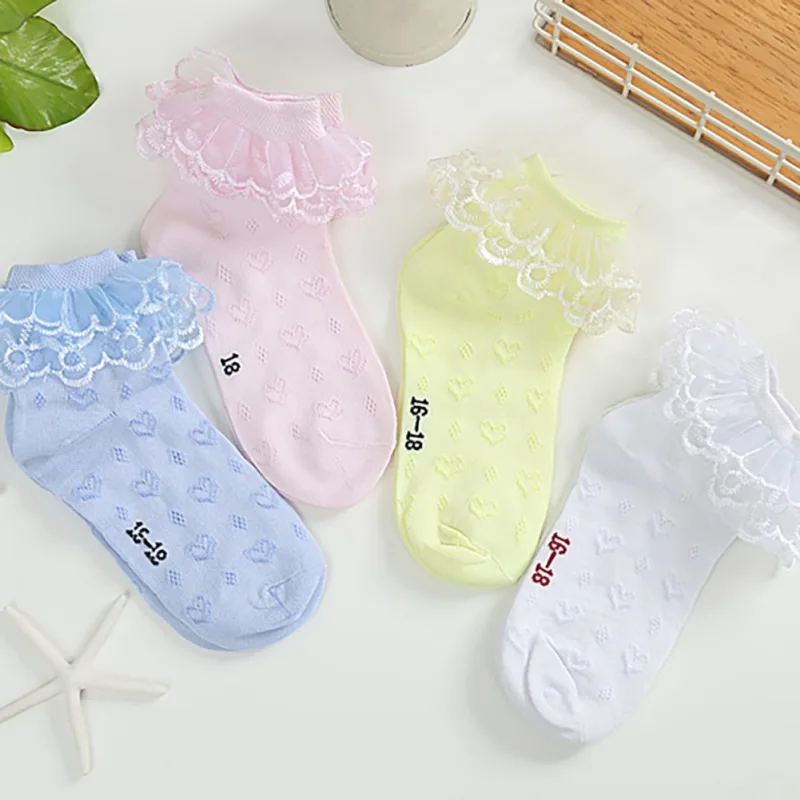 Носки для девочек с кружевными носками Короткие хлопковые Белые и розовые носки-пачки принцессы мягкие летние носки