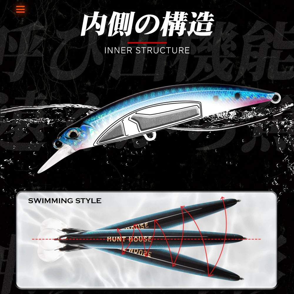 Hunthouse Spearfead Ryuki Minnow 루어 60mm/7g 80mm/13g 95mm/16g 워블러 싱킹 롱 캐스팅 트루 퍼치 베이스 낚시 하드 미끼
