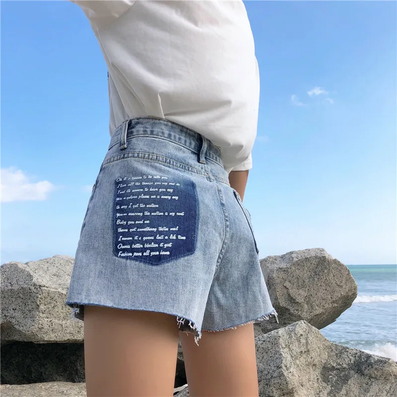 S-XL, лето, корейский стиль, свободный цвет, пэчворк с высокой талией, джинсы, женские повседневные широкие шорты, женские(Z6227