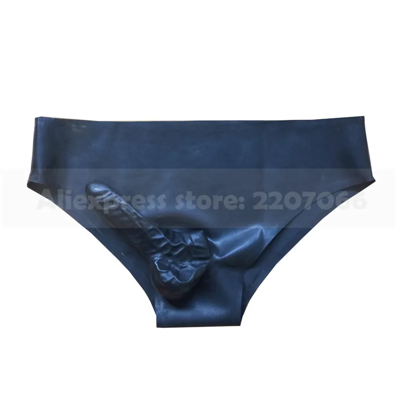 Black Sexy Latex Briefs Underwear with Penis Condom Straight Rubber  Fetish Party Tight Shorts  RPM128