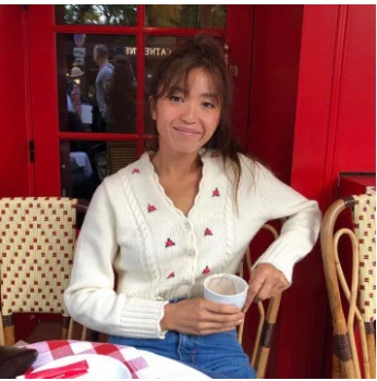 

2019 fall and winter new V neck floral embroidery women sweet cardigans