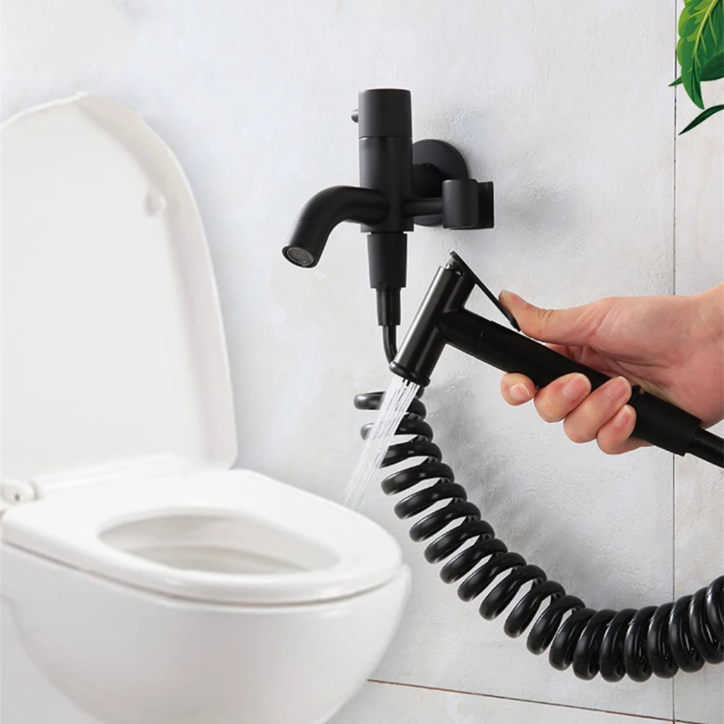 Description Picture 4 of itemToilet Bidet Faucet Set Black/Silver Brass Bathroom Attachment Single Cold Mop Pool Tap Spray Gun Head Washing Clean Toilet Seat