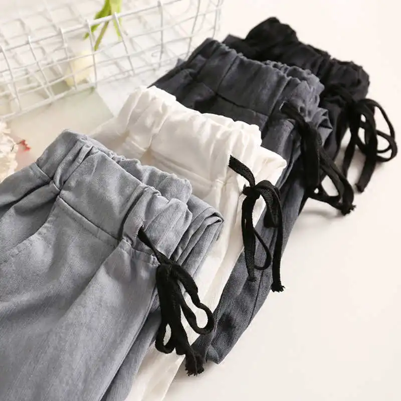 Повседневные женские брюки с завязками на талии из хлопка и льна; Pantalon Mujer; сезон весна-лето; свободные брюки; женские спортивные брюки; шаровары; C5211