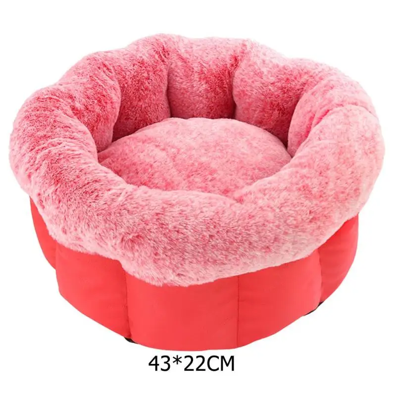 Зимняя Конура коврик для кошачьего туалета кровать для питомца Теплая Флисовая кровать для собаки круглая подушка для питомца Lunoger зимняя Конура коврик для щенка размер 43 x22cm - Цвет: Pink