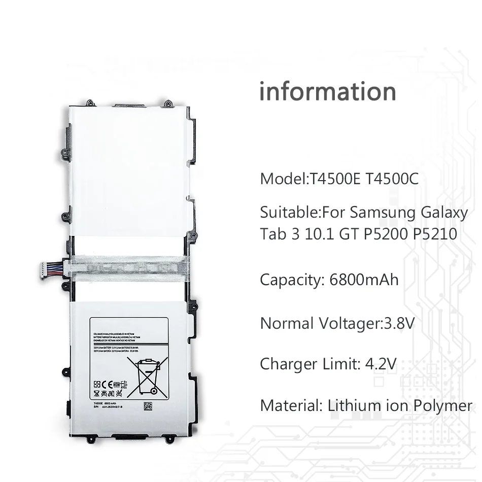 Планшета литий-полимерный аккумулятор Батарея для Samsung Galaxy Tab 3 10,1 GT P5200 P5210 P5220 P5213 Замена Батарея T4500E T4500C 6800 мА-ч
