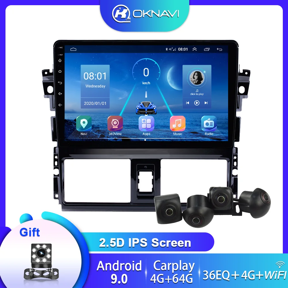 

For Toyota Vios Car Radio 2014-2016 Android Multimedia CD DVD Stereo Player Navigation GPS Carplay 360 Camera Autoradio 10 Inch