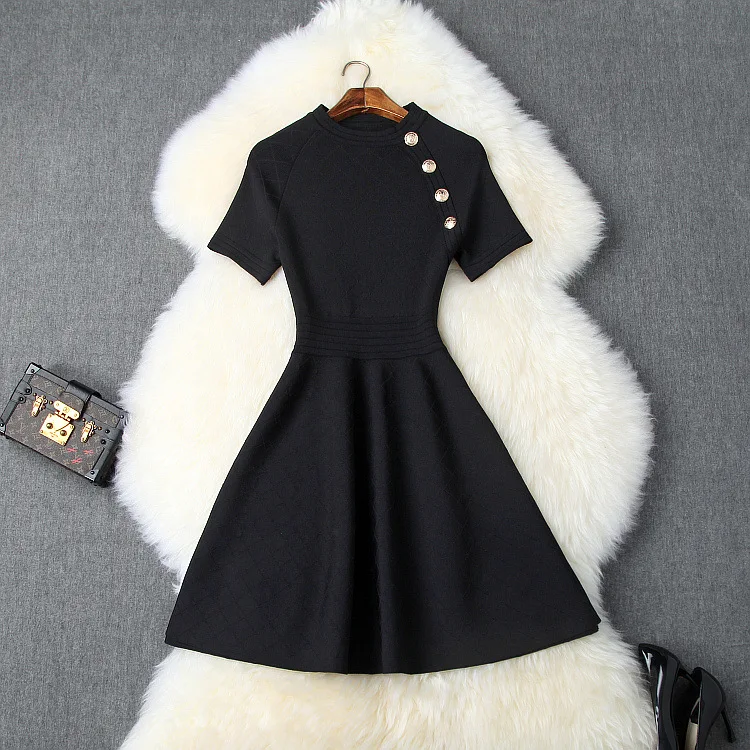Robe Femme элегантное вязаное платье женское осеннее с круглым вырезом с коротким рукавом Chinel трикотажное ТРАПЕЦИЕВИДНОЕ ПЛАТЬЕ женское ТРАПЕЦИЕВИДНОЕ Платье-туника